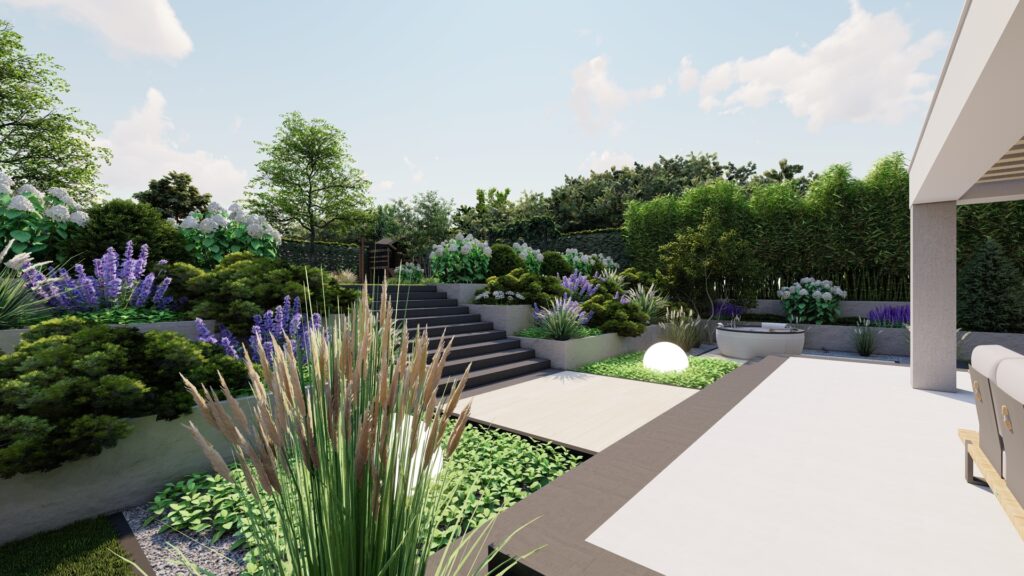 Projekt ogrodu w Kruszynie ogród na skarpie