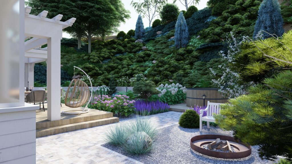 PROJEKT OGRODU MAŁY GŁĘBOCZEK ogród na skarpie