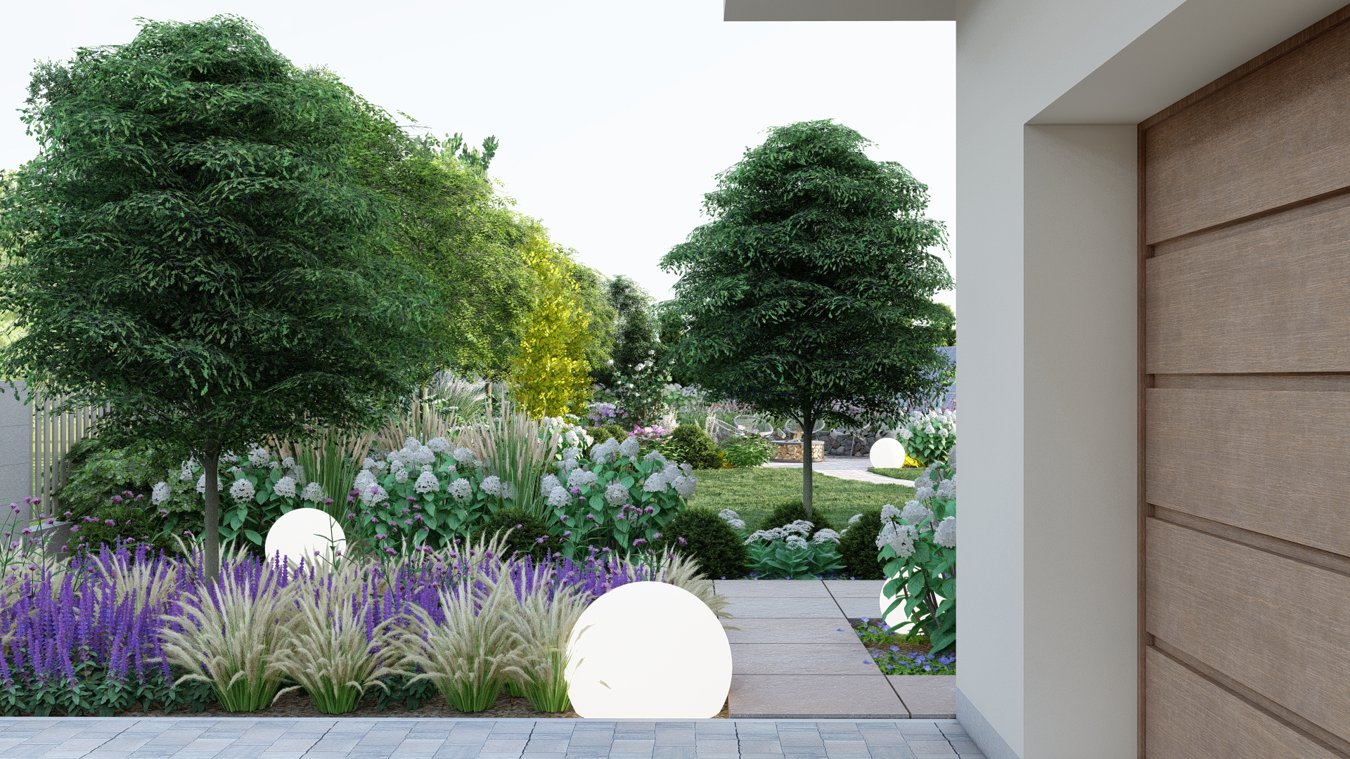 ogród w stylu angielskim z basenem