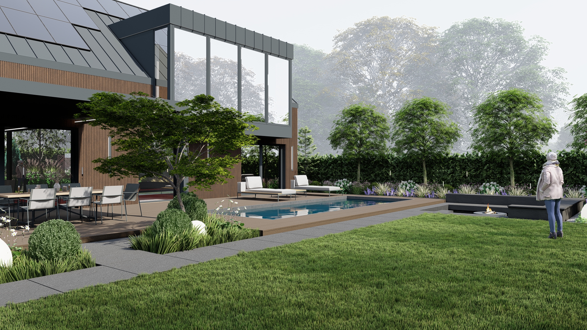 Projekt ogrod z basenem